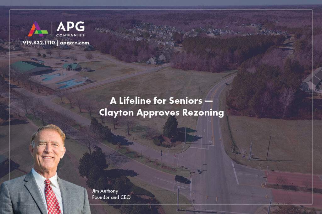 Background of land at Pritchard Road at Swann Trail with title "Lifeline for Seniors - Clayton Approves Rezoning"